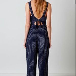 Navy Tie back white stripe romper jumpsuit pants